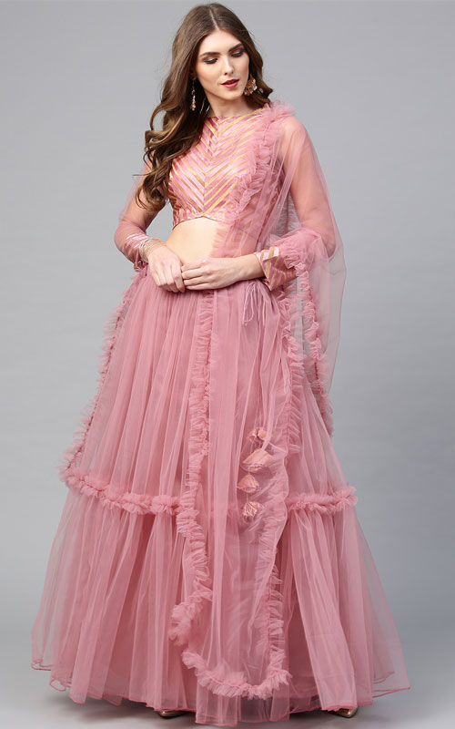  Dusty Pink Solid Semi-Stitched Lehenga