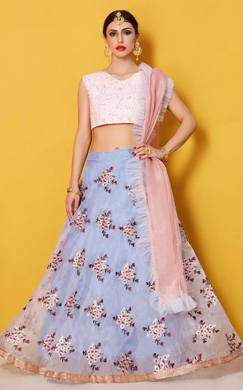 Embroidered Organza Lehenga in Lavender
