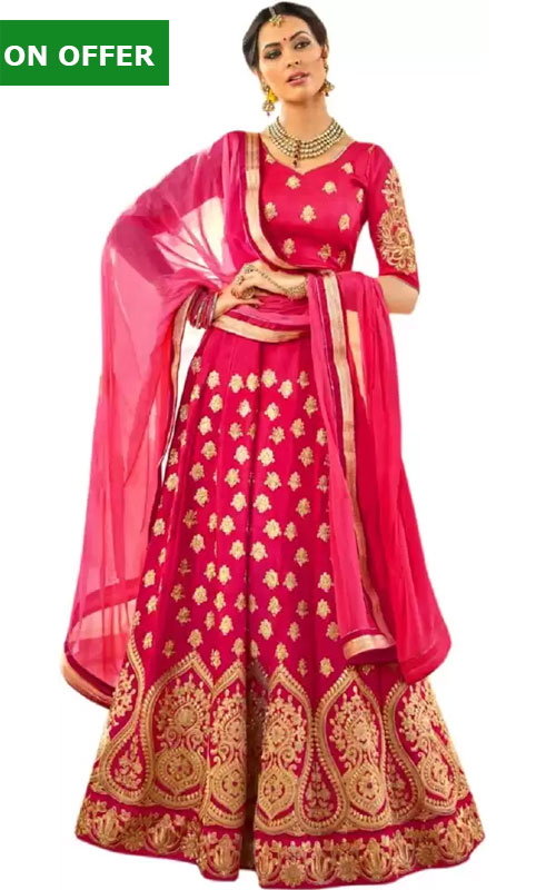 Embroidered Semi Stitched Lehenga