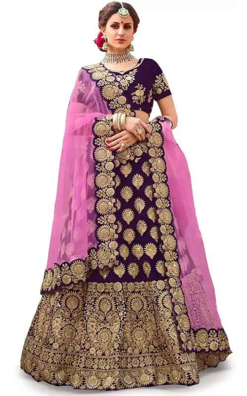 Embroidered Semi Stitched Lehenga