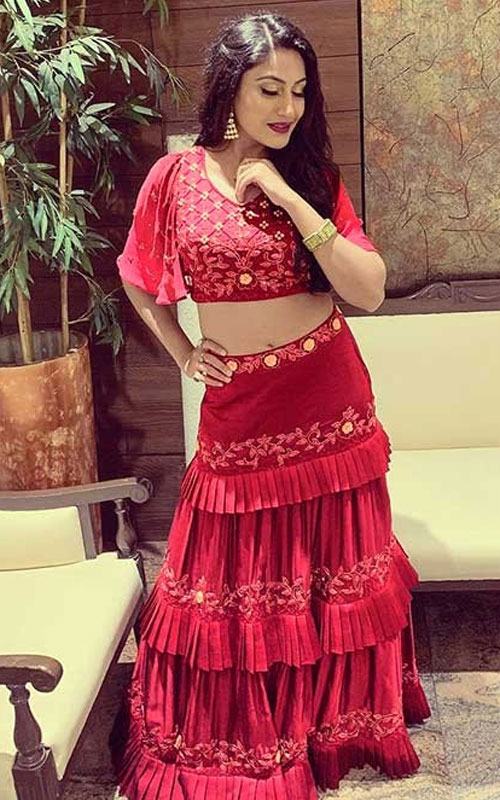 Embroidered Semi Stitched Lehenga & Crop Top  (Maroon)