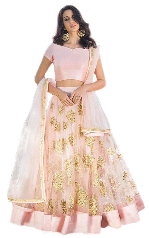 Embroidered Semi Stitched lehenga (Baby Pink)