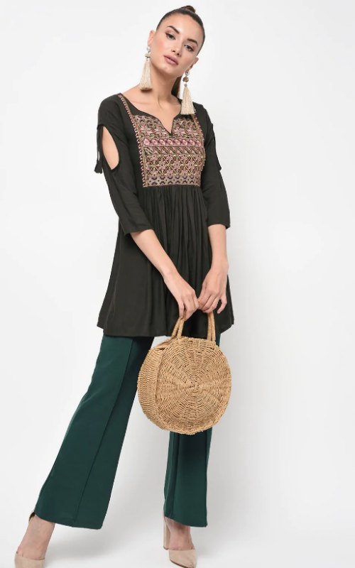 Embroidered Solid Kurti