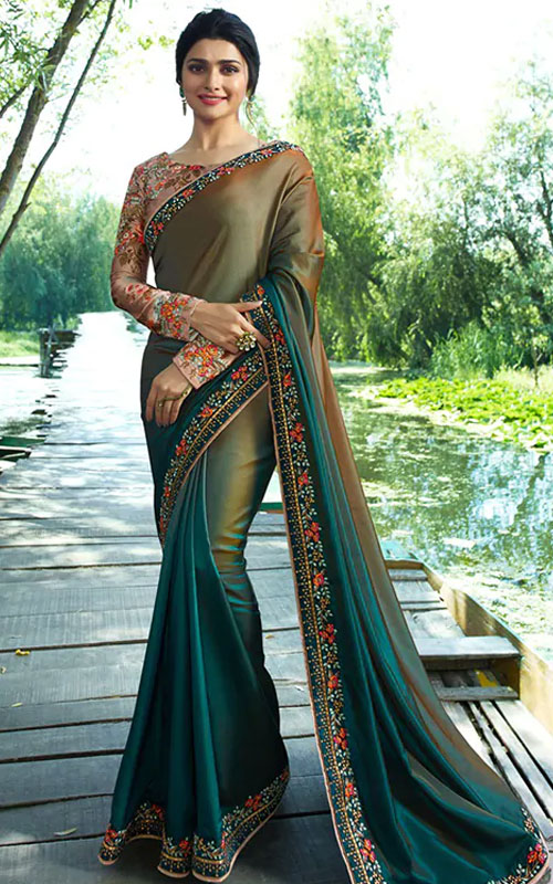 Embroidered Two Tone Saree With Blouse