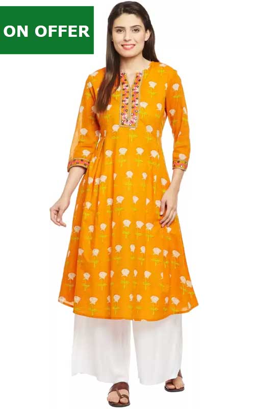 Festive & Party Printed Women Kurti  (Orange)