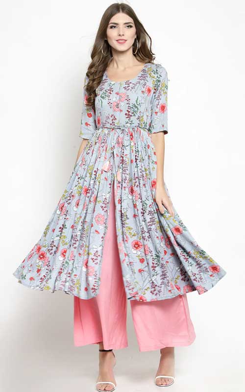 Floral Front Kurta With Palazzo Set