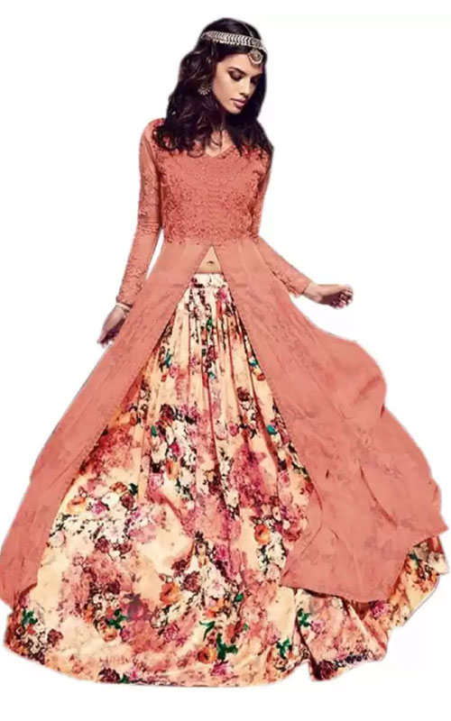 Floral Print Semi Stitched Lehenga Choli