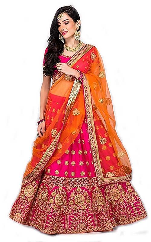  Heavy Embroidered Taffeta Silk Lehenga 