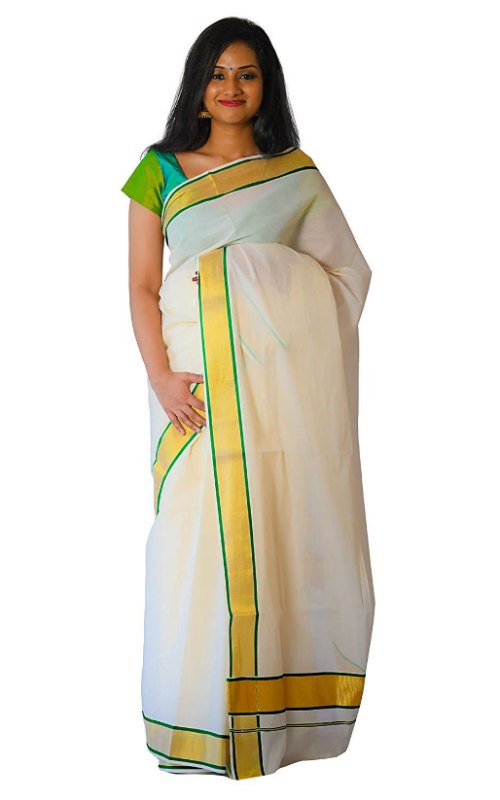 Kasavu Green Border Saree