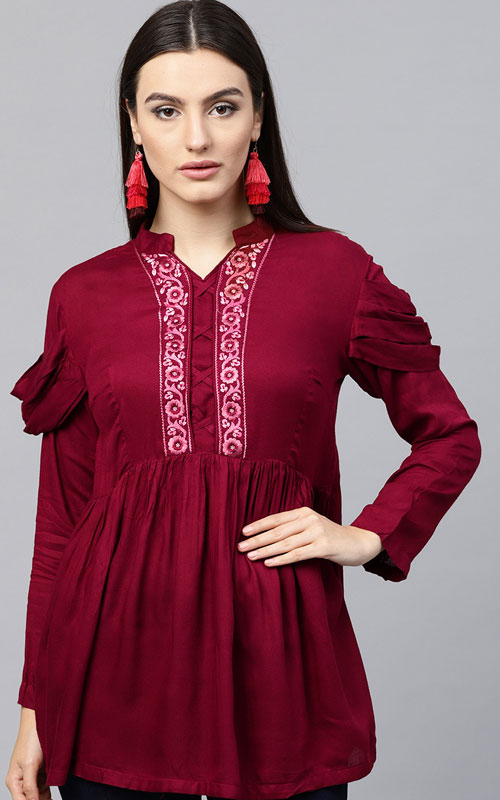 Maroon Solid Empire Top