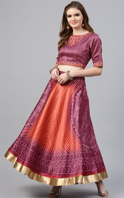 Mauve & Rust Orange Ready to Wear Printed Lehenga