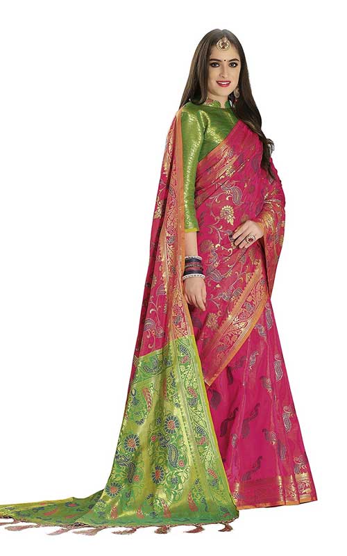 Mayur Motifs Pallu Detailing Saree With Heavy Zari 