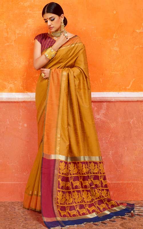 Mustard Silk Tussar Saree