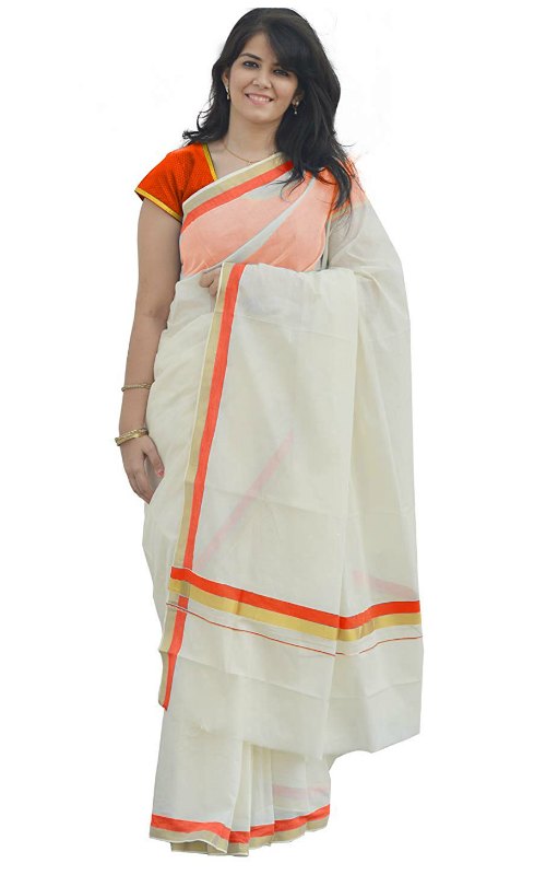 Orange Kasavu Saree