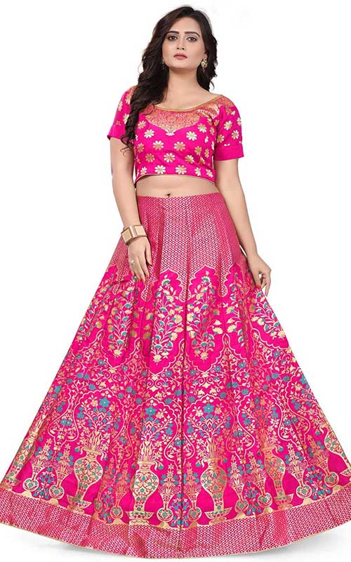 Pink & Gold Banarasi Silk Lehenga 