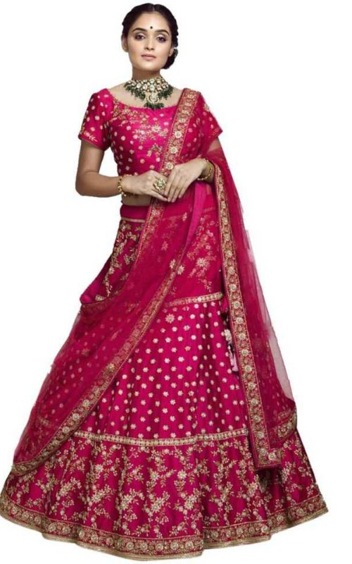 Pink Semi-Stitched Lehenga Choli