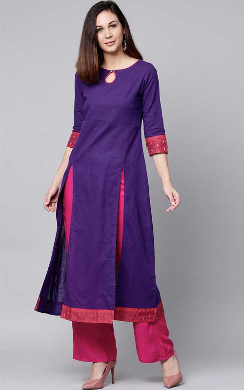 Purple & Pink Solid Kurta with Palazzo