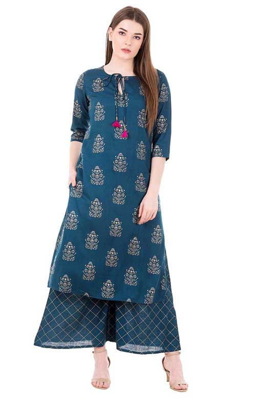 Rayon Gold Printed Kurta And Palazzo