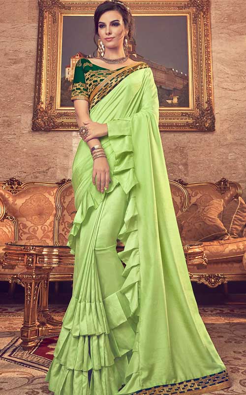 Ruffle Lace Border Fusion Saree With Blouse