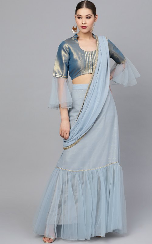 Striped Ruffle Lehenga Saree