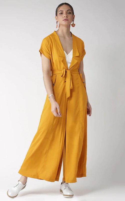 Yellow Neck Flared Jumpsuit