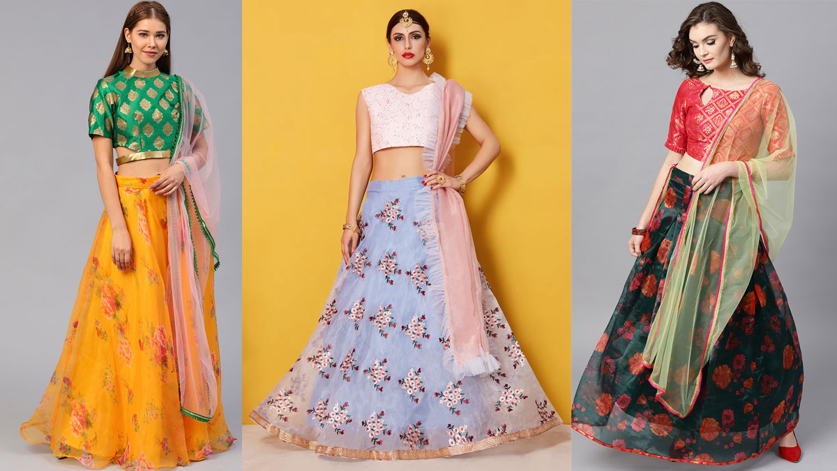 Organza lehenga cholis