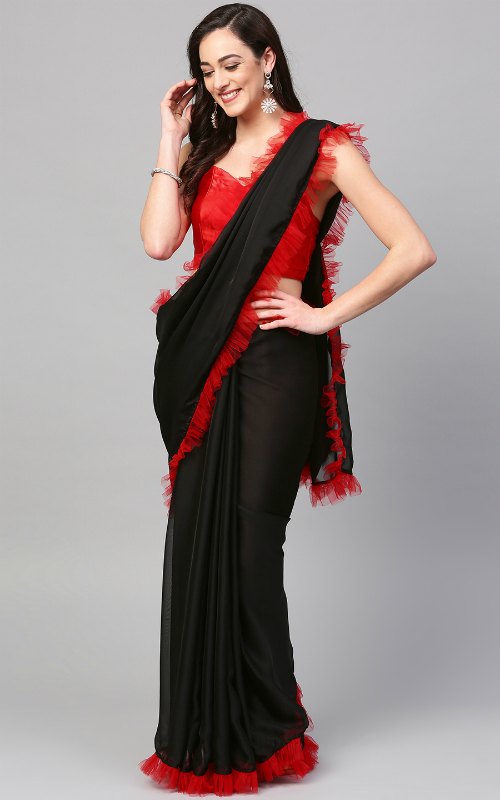 Black Solid Organza Saree