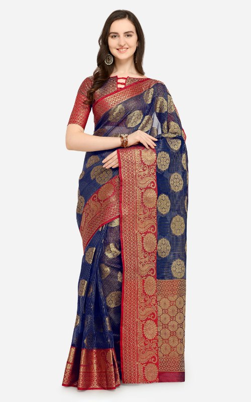 Blue Organza Woven Banarasi Saree