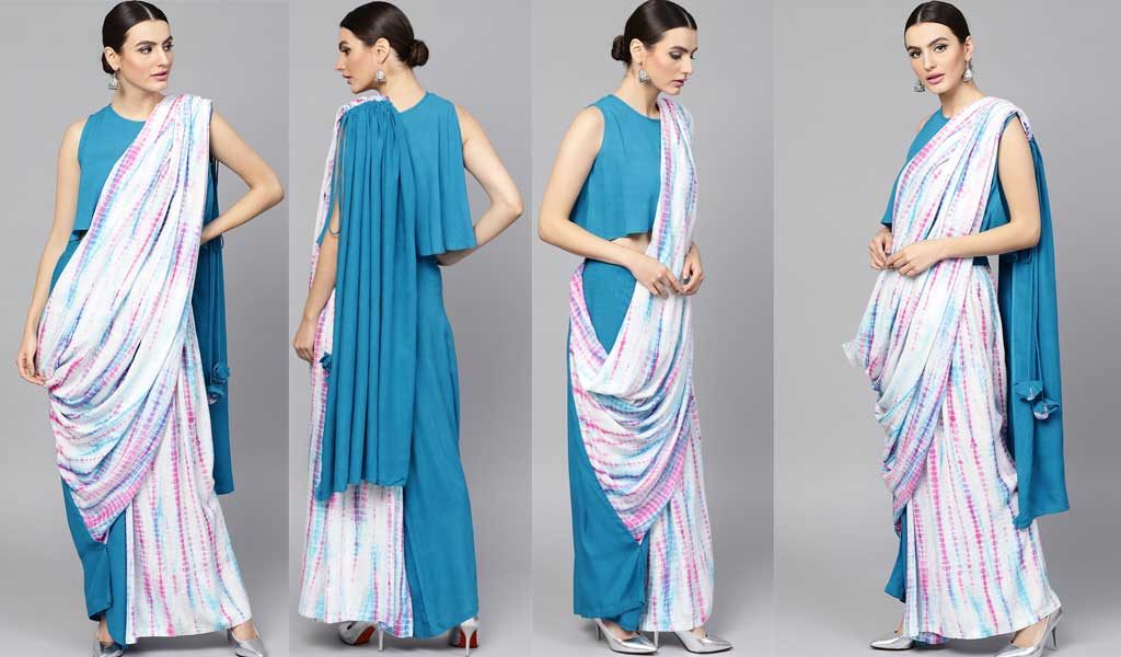Blue & White Shibori Dyed Saree