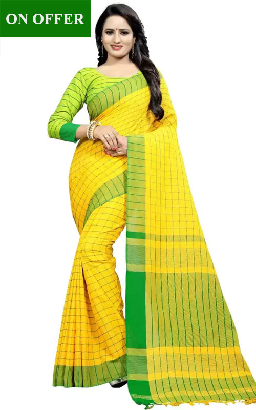 Checkered Cotton Blend Saree