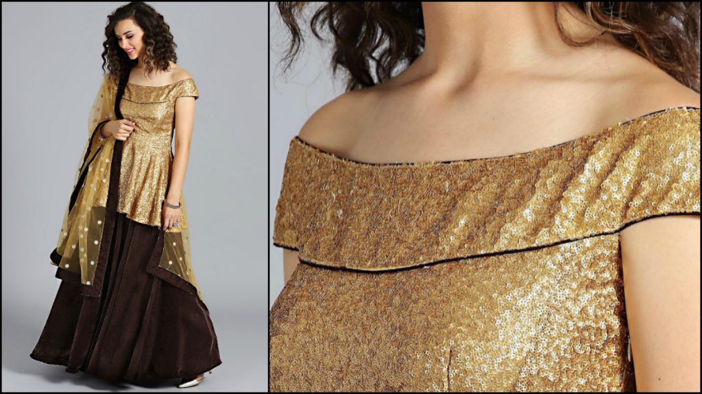 Golden Sequinned Lehenga Choli with Net Dupatta