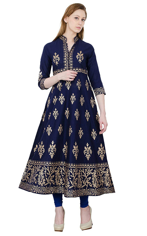 Cotton Block Print Long Anarkali Kurti