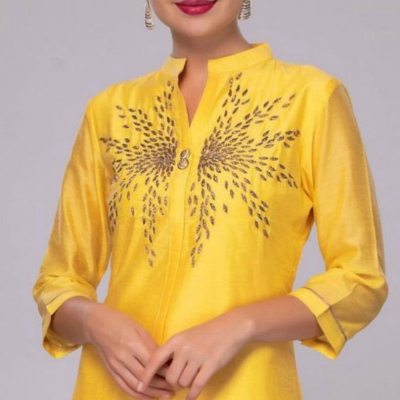 Fancy Embroidery In Yellow Kurti 