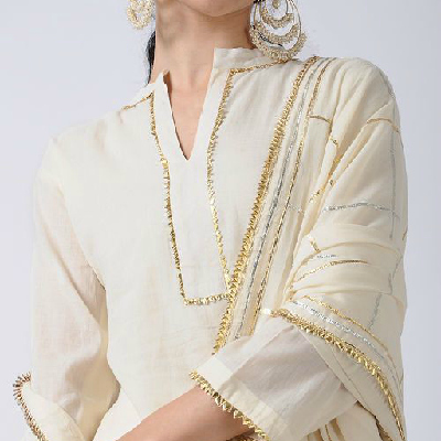 Golden Embroidered Work On Gota Cotton Kurta