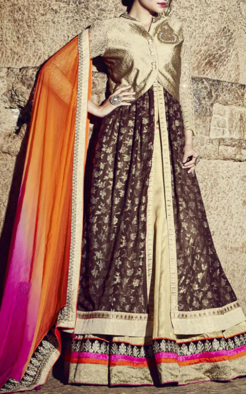 Golden Faux Georgette Lehenga