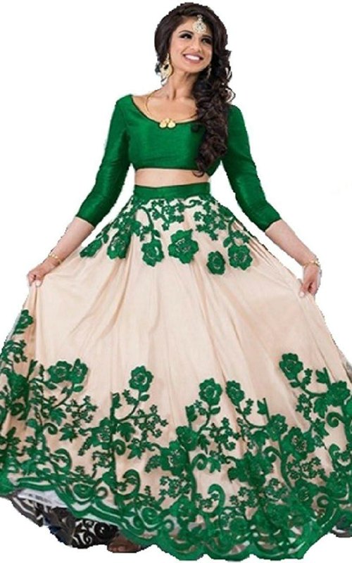 Green Embroidered Lehenga With Blouse Piece