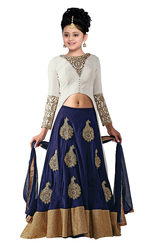 Heavy Embroidery White Dupion Indo-Western Lehenga Choli