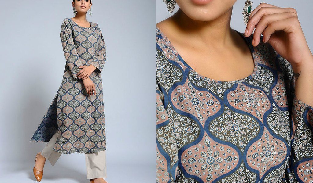 Multi Ajrak Printed Cotton Kurti