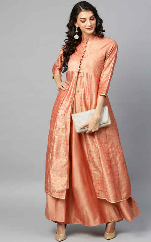 Peach Coloured & Ready To Wear Lehenga Kurti