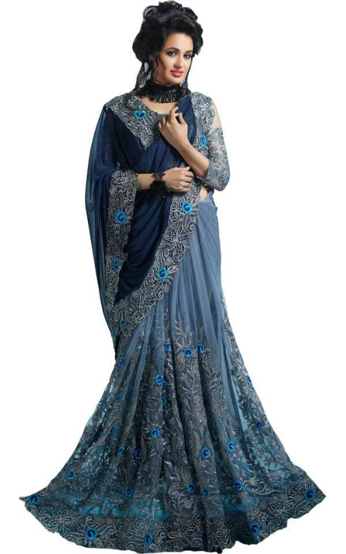 Poly Georgette Lehenga Style Blend Saree