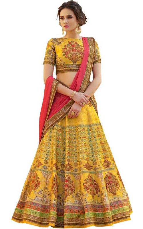 Printed Yellow Lehenga Choli With Dupatta Set