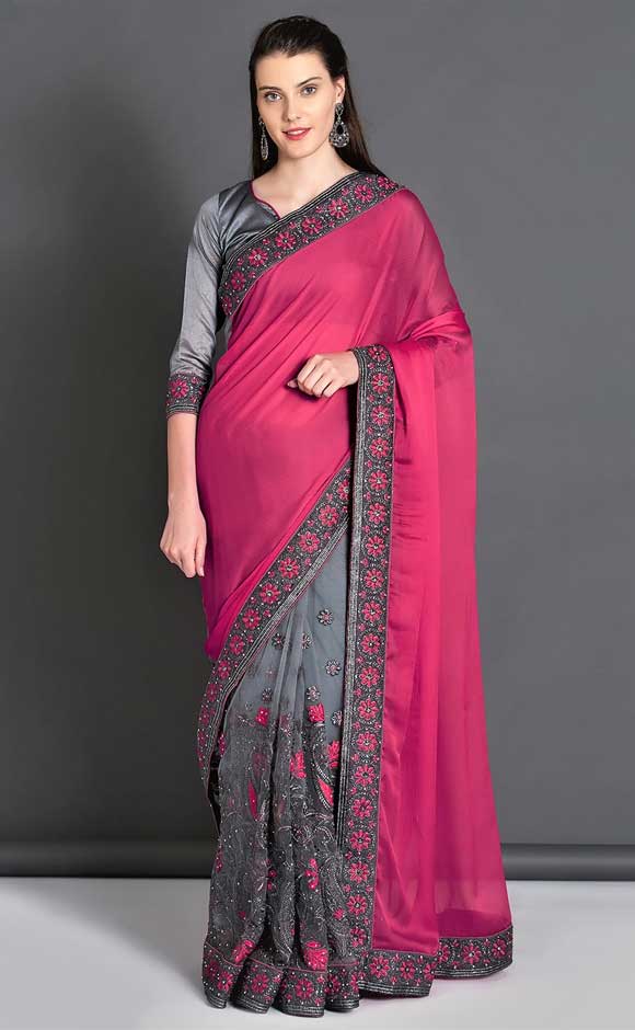Pure Georgette Embroidered Saree