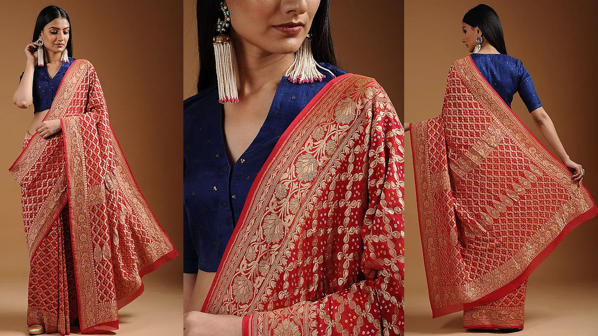 Red Bandhani Georgette Saree