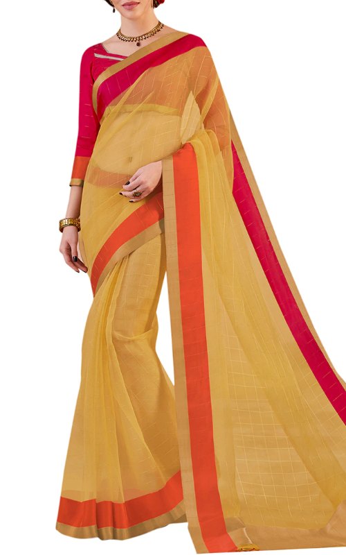 Satin Border Check Saree