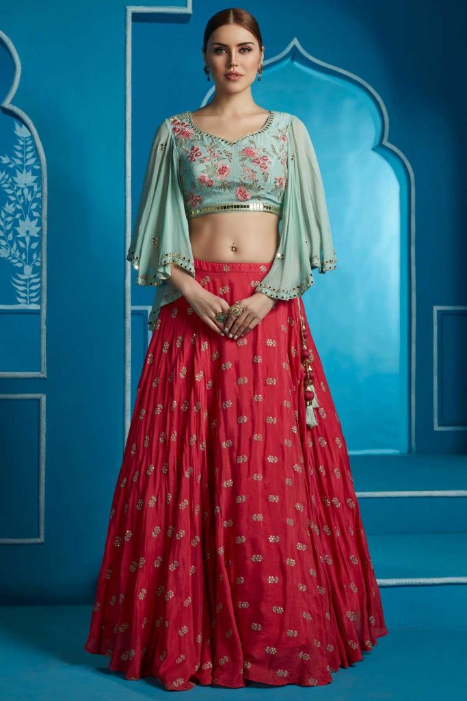 Chiffon Dual Tone Lehenga & Crop Top