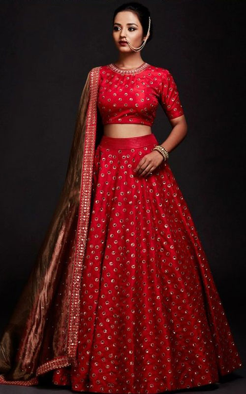 a heavy designer beautiful red colour bridal lehenga