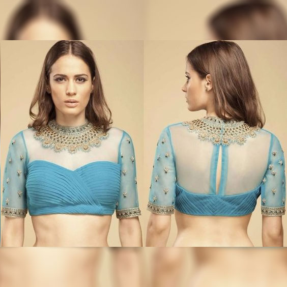 sheer neck blouse design