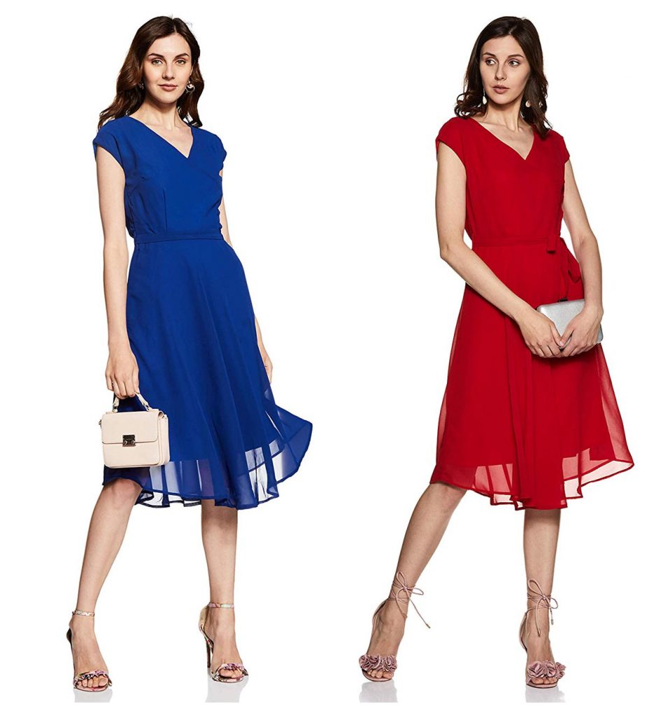 Women's Dresses in 2 Solid Colours: Red & Blue