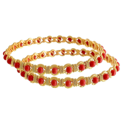 1 Gram Gold Plated Red Coral Bangle Set