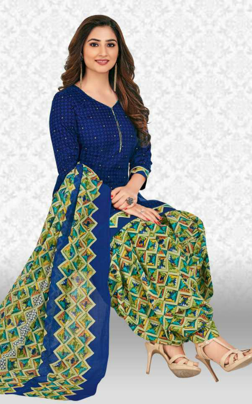 Blue And Green Blended Salwar Suit